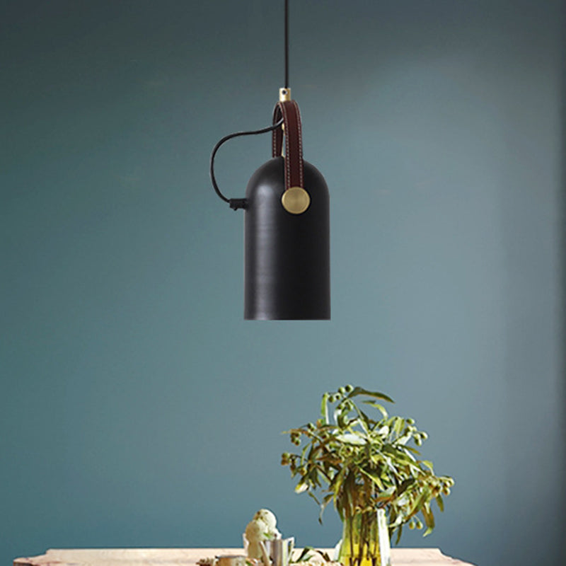 Half Capsule Fer Hanging Lighting Antiquised 1 head-thead Dining Room Suspension Lampe en noir avec poignée