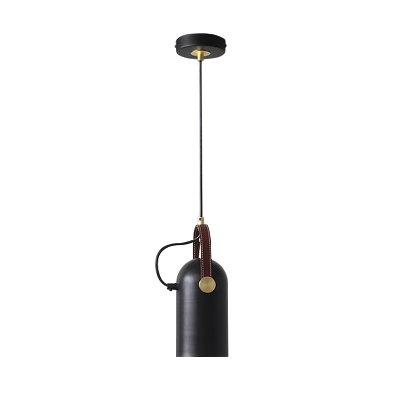 Half Capsule Iron Hanging Lighting Antiqued 1-Head Dining Room Suspension Lamp in Black with Handle