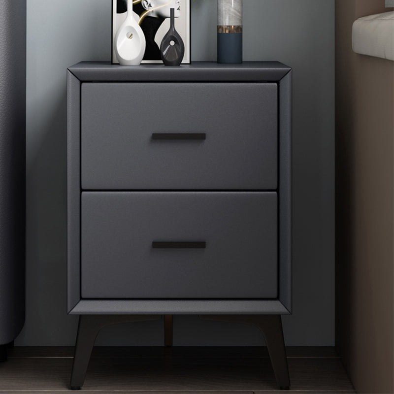 Leather Nightstand with 4 Black Legs Glam Night Table with Drawers