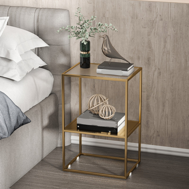 Contemporary Open Storage Nightstand  Metal Night Table with Shelves