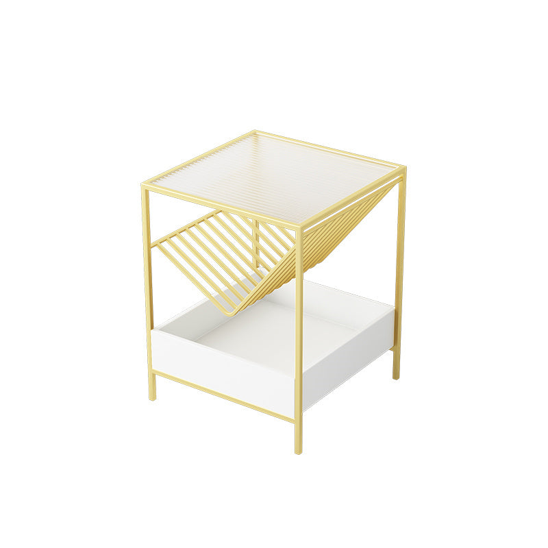 Glass Top Night Table with Shelves Contemporary Metal Nightstand