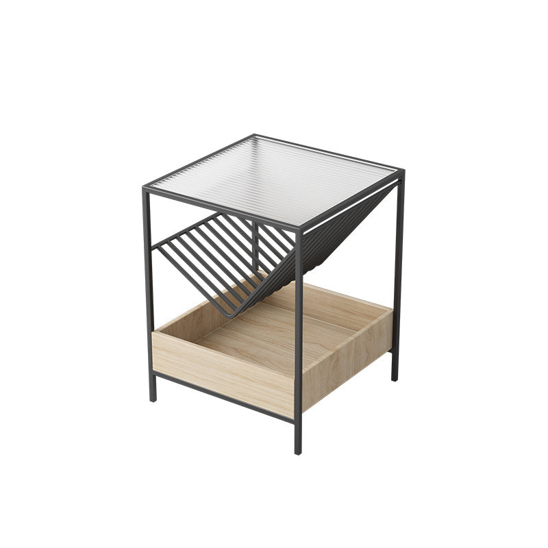 Glass Top Night Table with Shelves Contemporary Metal Nightstand