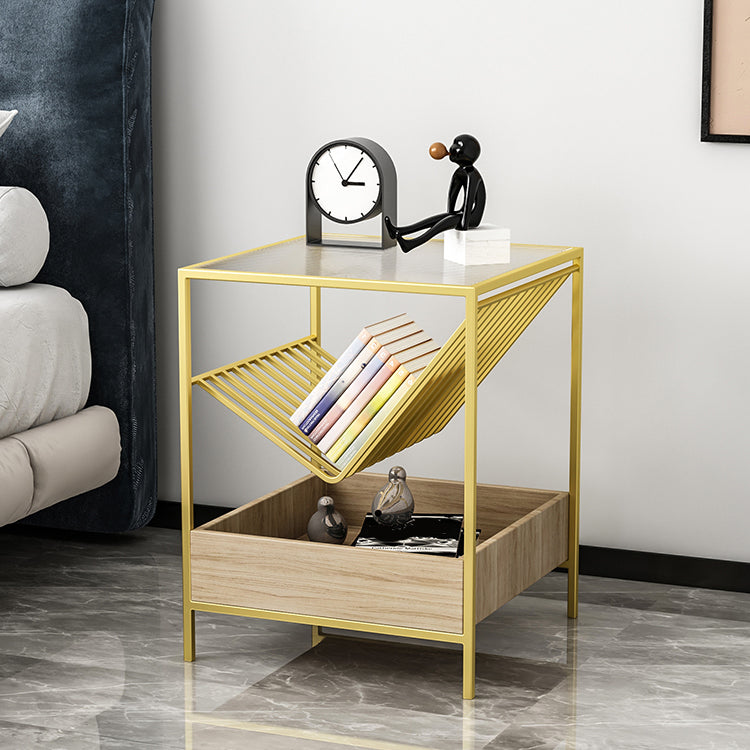 Glass Top Night Table with Shelves Contemporary Metal Nightstand