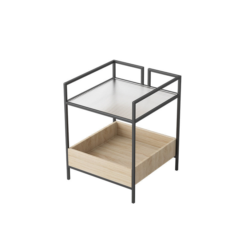 Glass Top Night Table with Shelves Contemporary Metal Nightstand