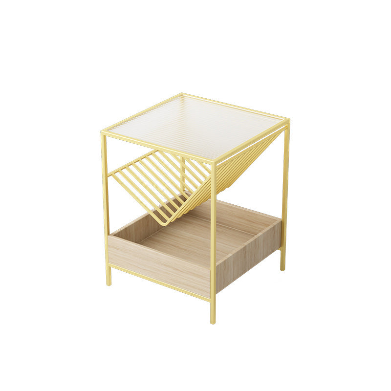 Glass Top Night Table with Shelves Contemporary Metal Nightstand