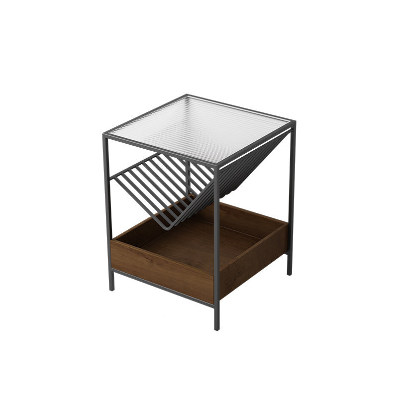 Glass Top Night Table with Shelves Contemporary Metal Nightstand