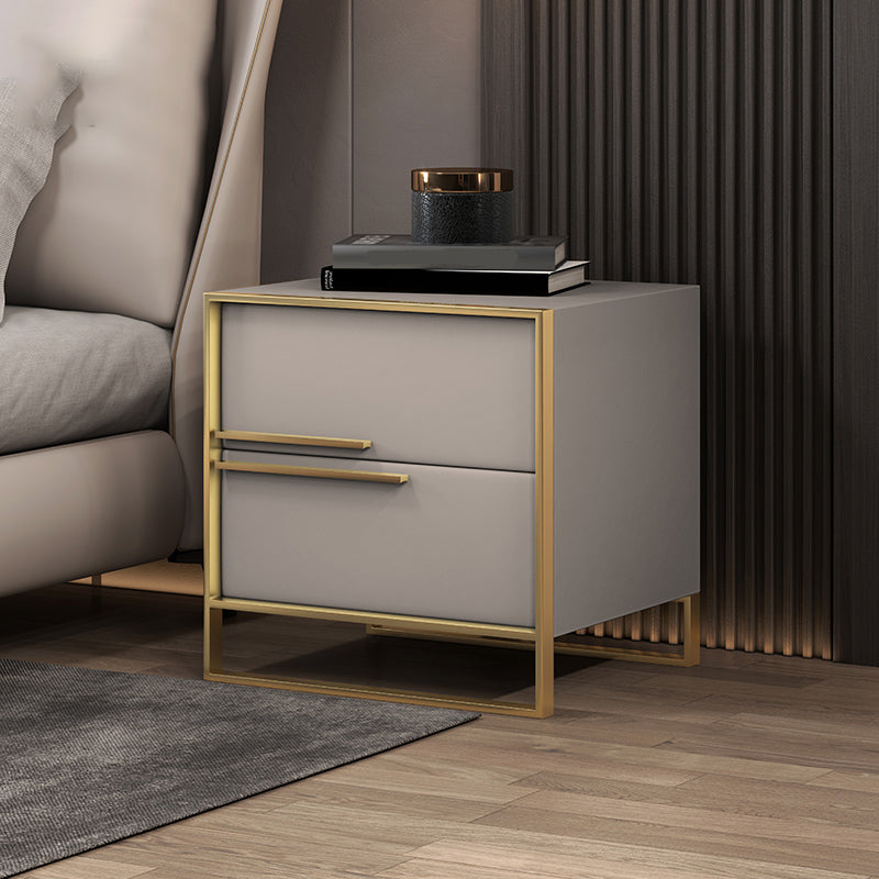 Leather Nightstand with Metal Legs Glam Night Table with Drawers