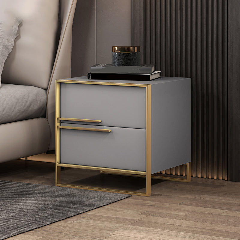 Leather Nightstand with Metal Legs Glam Night Table with Drawers