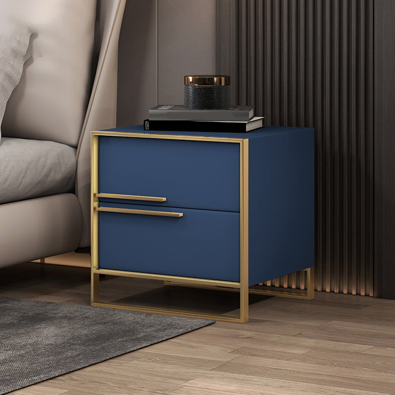 Leather Nightstand with Metal Legs Glam Night Table with Drawers