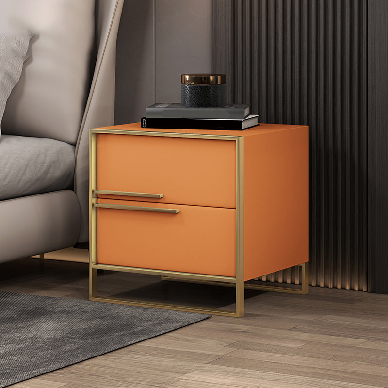 Leather Nightstand with Metal Legs Glam Night Table with Drawers