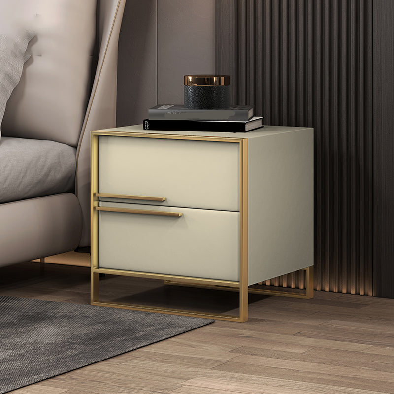 Leather Nightstand with Metal Legs Glam Night Table with Drawers