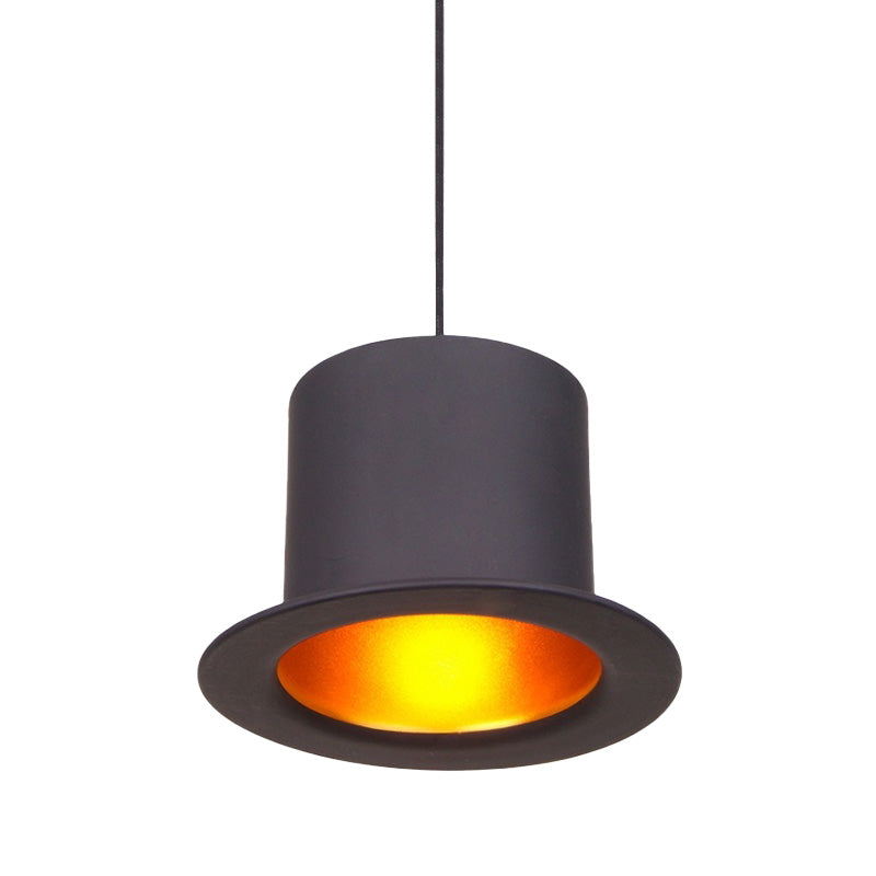 1-Bulb Pendant Lighting Antiqued Dining Room Ceiling Hang Fixture with Hat Shape Metallic Shade in Black