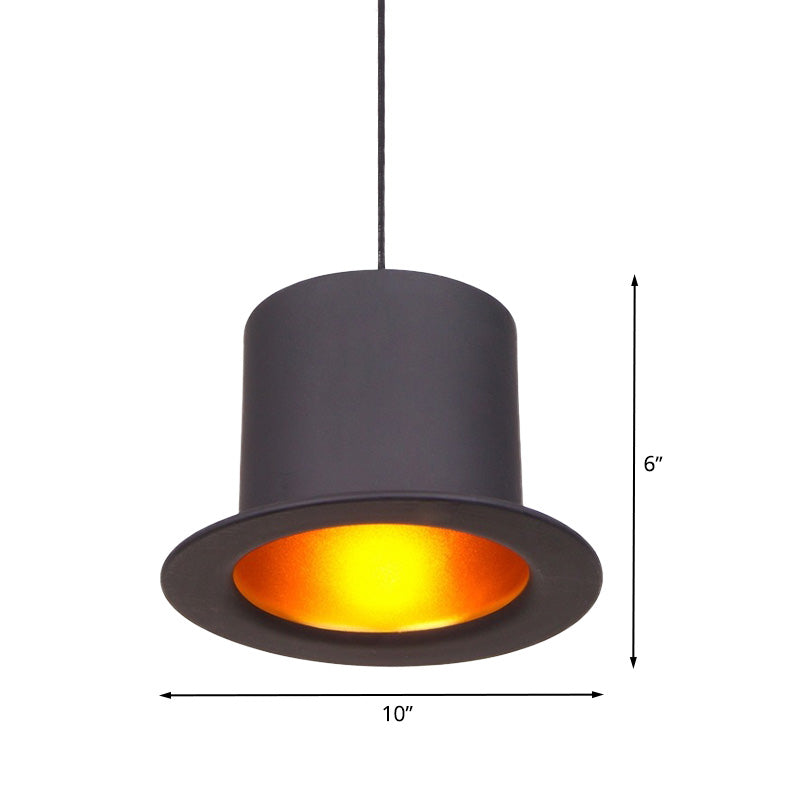 1-Bulb Pendant Lighting Antiqued Dining Room Ceiling Hang Fixture with Hat Shape Metallic Shade in Black