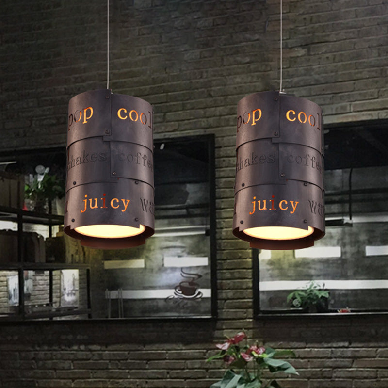 1 Light Metal Hanging Light Kit Industrial Black Cylinder Restaurant Lettering Suspended Pendant Lamp