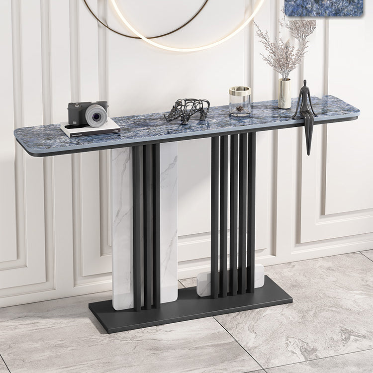 Scratch Resistant Rectangle Stone Console Table Ironcraft Frame Accent Table for Hall