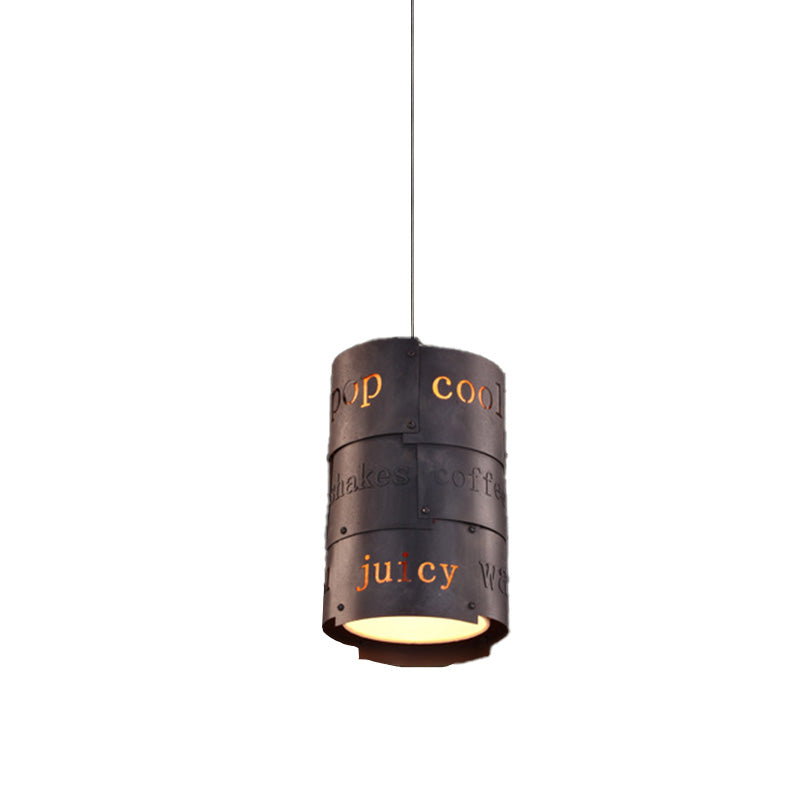 1 Light Metal Hanging Light Kit Industrial Black Cylinder Restaurant Schriftzug hängende Anhängerlampe