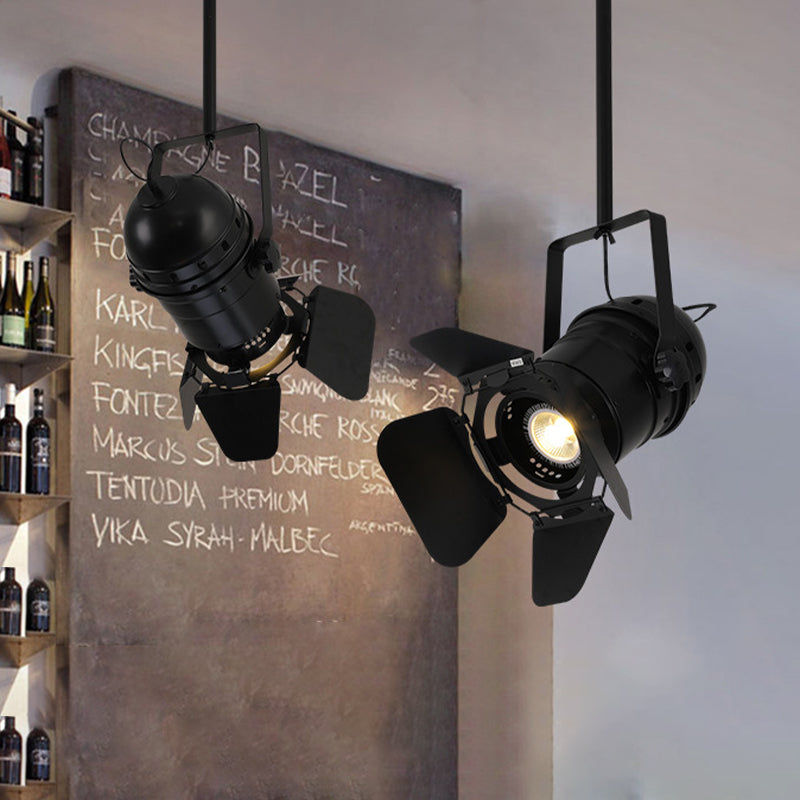 Black 1 Light Spotlight Art Deco Metallic Camera Shaped Hanging Pendant Lamp for Coffee House