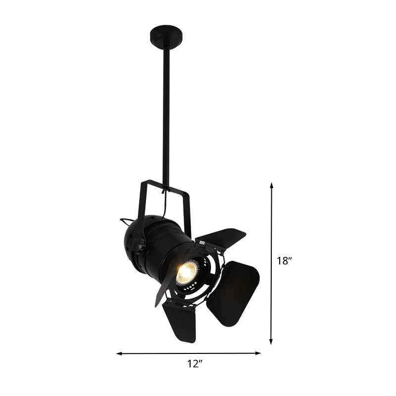 Black 1 Light Spotlight Art Deco Metallic Camera Shaped Hanging Pendant Lamp for Coffee House