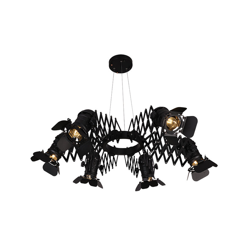 Schwarze 5 Köpfe Spotlight Art Deco Eisenkamera Kronleuchter Anhängerlampe mit Teleskoparm