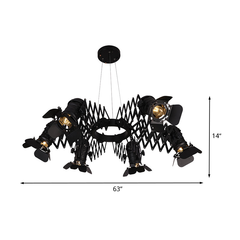 Schwarze 5 Köpfe Spotlight Art Deco Eisenkamera Kronleuchter Anhängerlampe mit Teleskoparm