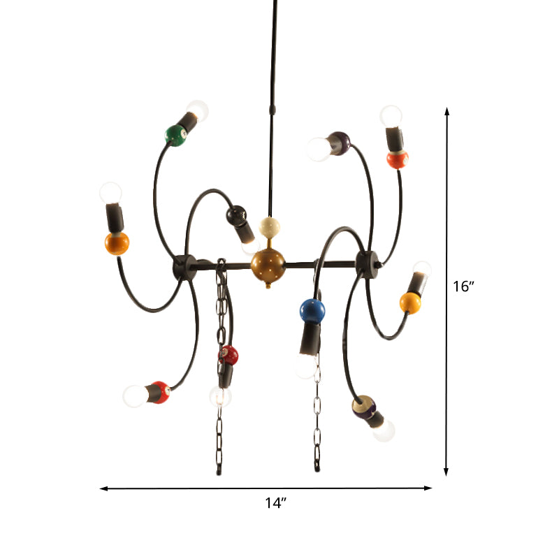 Windmill Iron Hanging Light Kit Industrial 10-Light-Restaurant Kronleuchter in Schwarz mit Billard-Deko und Kette