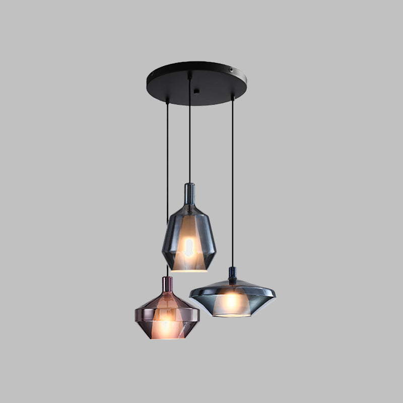 Industrial Wine Bottle Cluster Pendant Light 3 Lights Thickened Glass Hanging Ceiling Lamp in Black