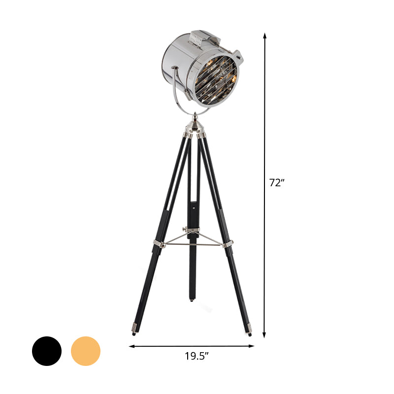 Metallic cilinder Spotlight industriële stijl 1 hoofd woonkamer vloerlamp in zwart/hout met statief