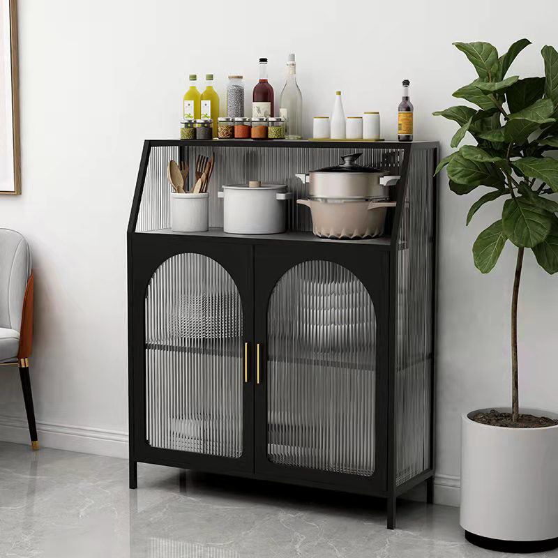 Glass Door Iron Sideboard Modern Server Cabinet with Storage for Dining Room Kitchen