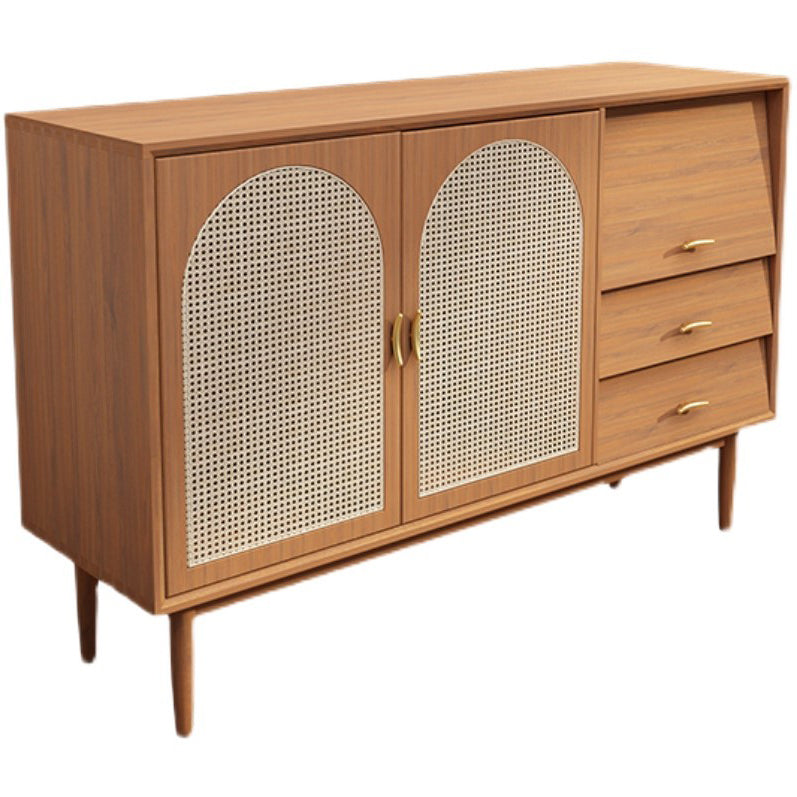 Contemporary Sideboard Rattan Doors 36-inch Height Wood Cupboard for Living Room