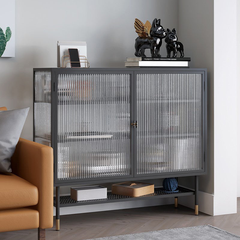 Iron Living Room Sideboard Cabinet Modern Server Cabinet with Storage and Glass Door