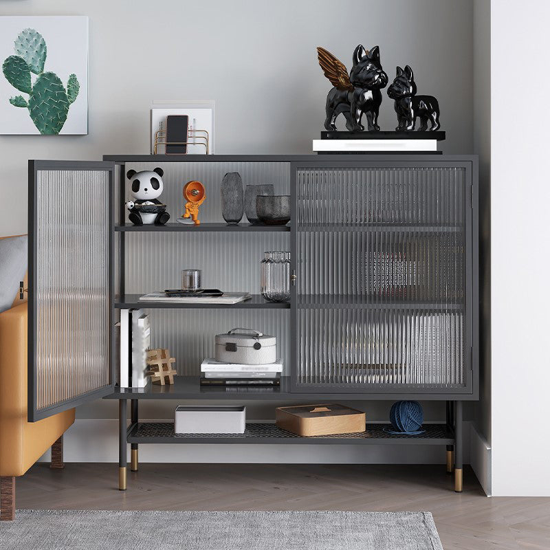 Iron Living Room Sideboard Cabinet Modern Server Cabinet with Storage and Glass Door