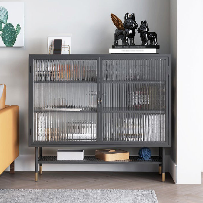 Iron Living Room Sideboard Cabinet Modern Server Cabinet with Storage and Glass Door