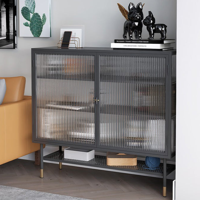 Iron Living Room Sideboard Cabinet Modern Server Cabinet with Storage and Glass Door