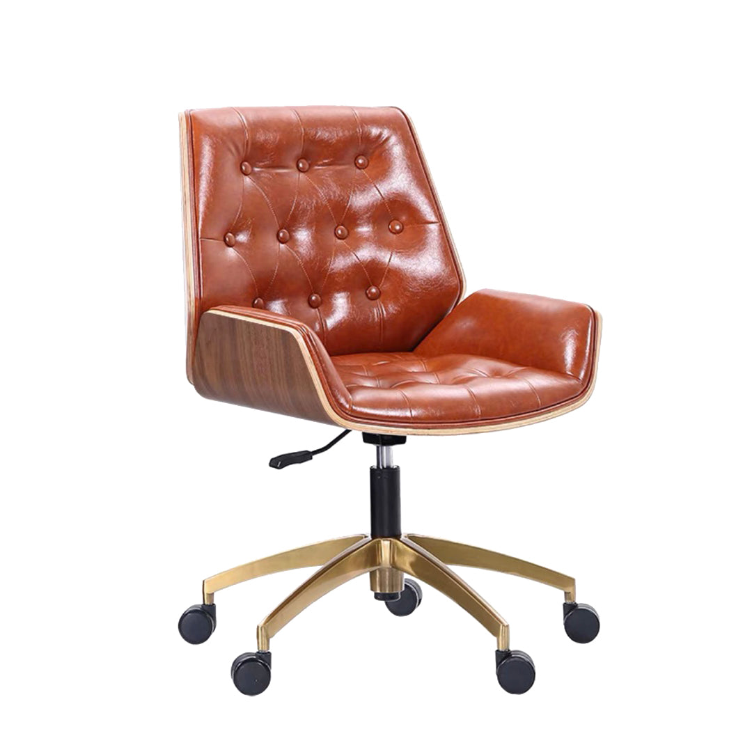 Mid Back Desk Chair Modern Faux Leather Armless Working Chair