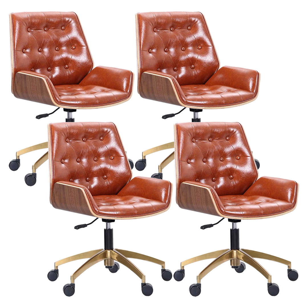 Mid Back Desk Chair Modern Faux Leather Armless Working Chair