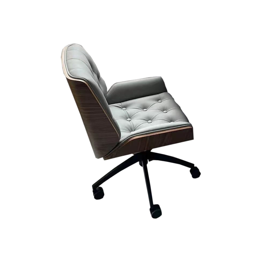 Mid Back Desk Chair Modern Faux Leather Armless Working Chair