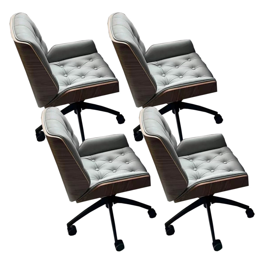 Mid Back Desk Chair Modern Faux Leather Armless Working Chair