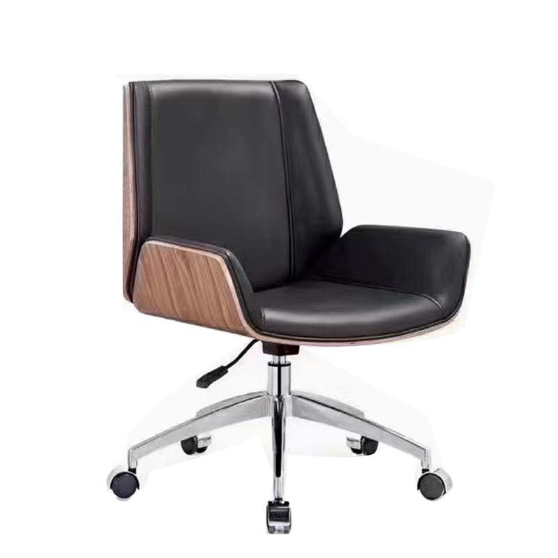 Modern Black Leather Desk Chair with Mid Back Home Office Chair