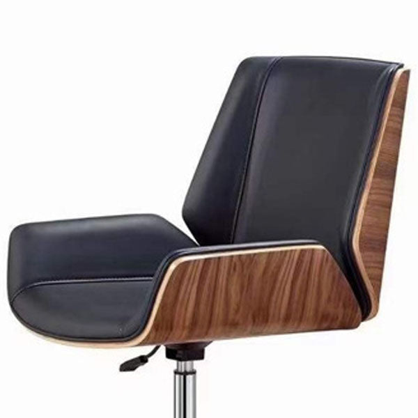 Modern Black Leather Desk Chair with Mid Back Home Office Chair