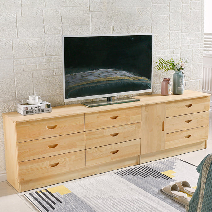 Scandinavian Style TV Stand Pine Wood Open Enclosed Storage TV Console