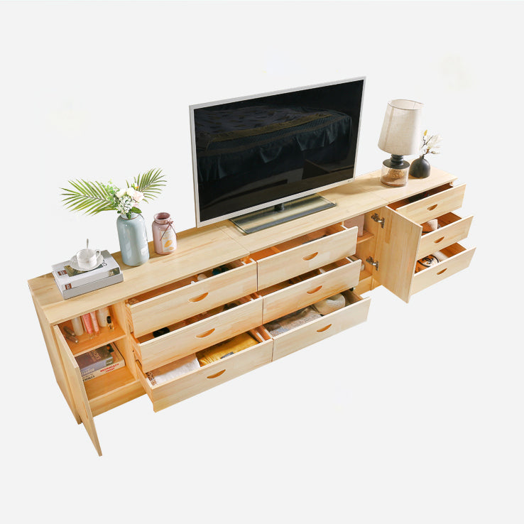 Scandinavian Style TV Stand Pine Wood Open Enclosed Storage TV Console