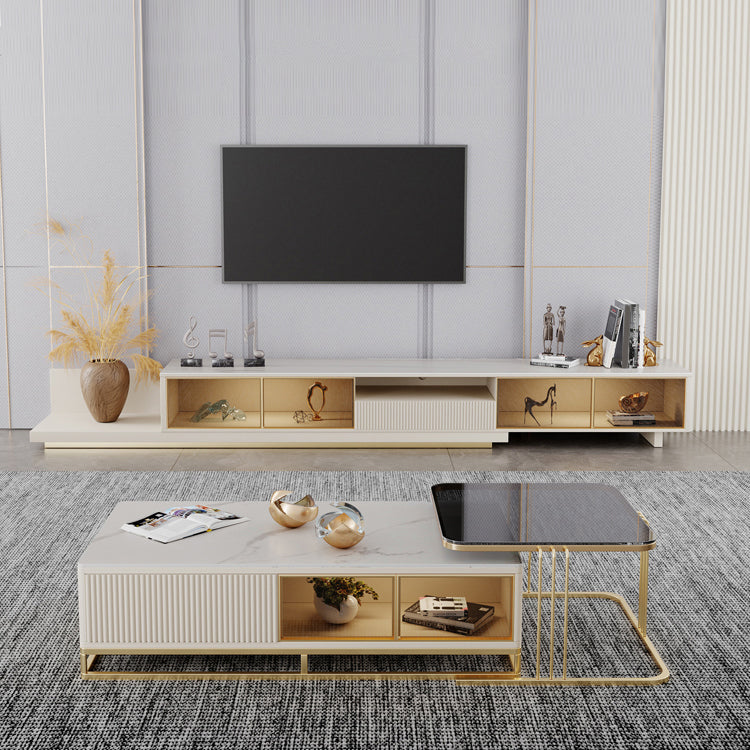 Luxury Rectangle TV Stand Sintered Stone Open Shelving TV Cabinet
