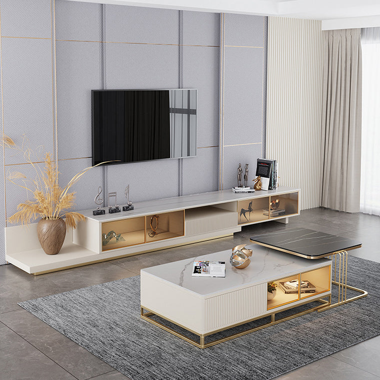 Luxury Rectangle TV Stand Sintered Stone Open Shelving TV Cabinet