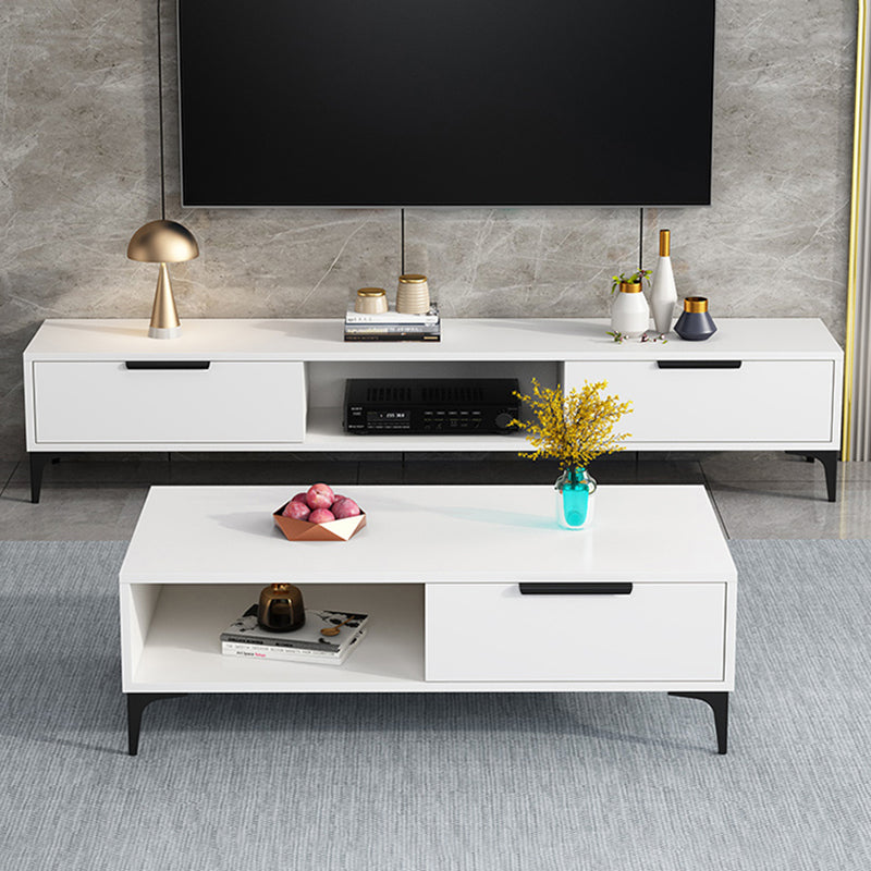 16 - Inch H Wood / Stone TV Console , Minimalist TV Cabinet - Grey / White