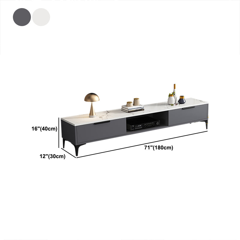 16 - Inch H Wood / Stone TV Console , Minimalist TV Cabinet - Grey / White
