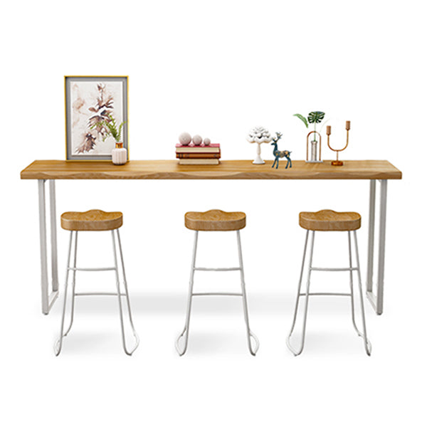 Wood Pine Bar Dining Table Modern Rectangle Bar Table with Sled Pedestal for Balcony