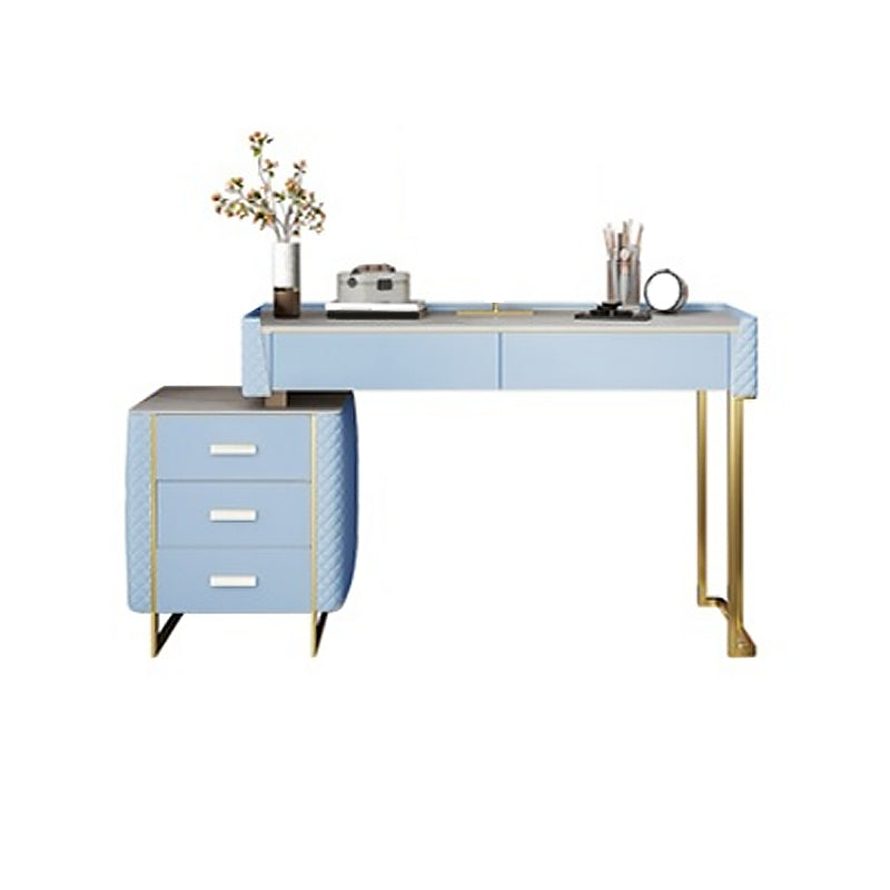 Glam Style Slate Top Vanity Table Faux Leather Material Dressing Table