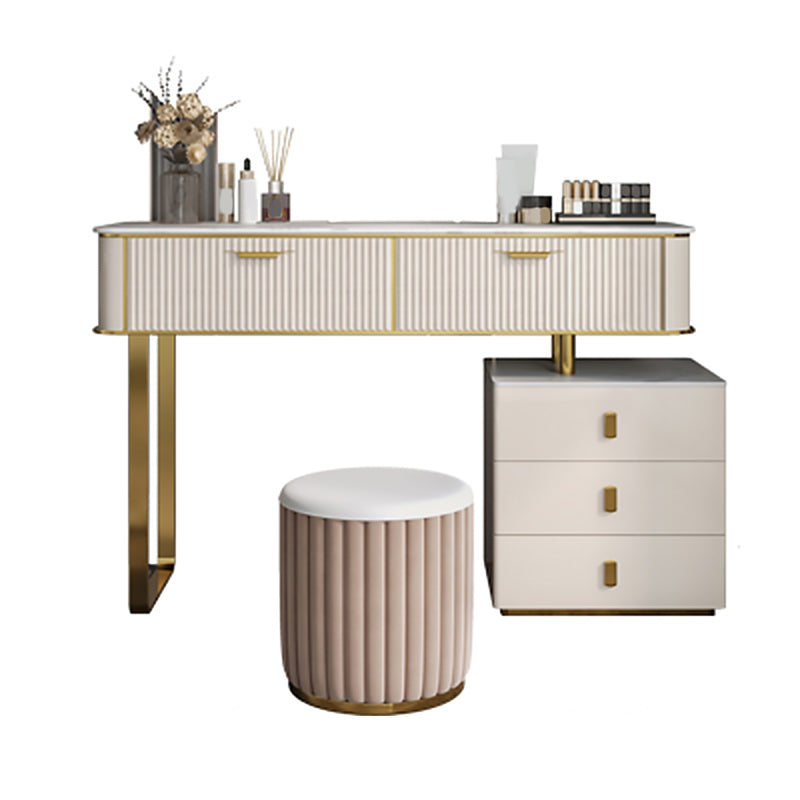 Beige Wood Vanity Dressing Table Set Glam Slate Top Dressing Table