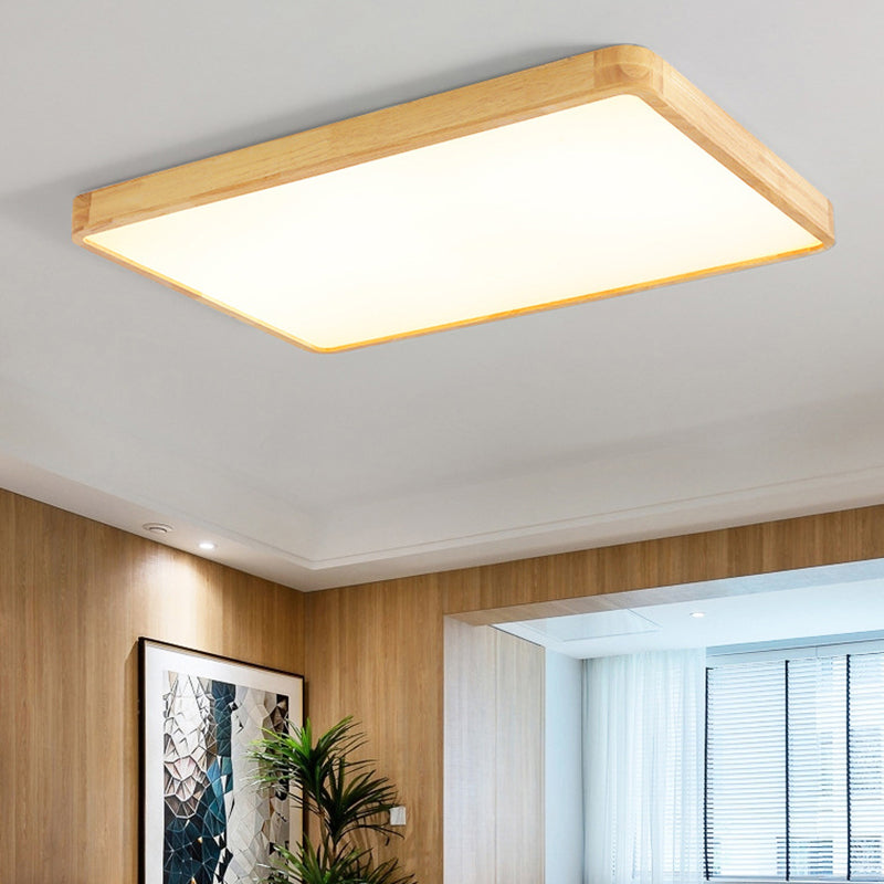 Minimalism Square Flush Mount Light Wood LED Ceiling Light for Bedroom