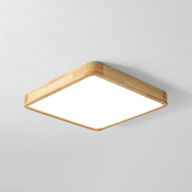 Minimalism Square Flush Mount Light Wood LED Ceiling Light for Bedroom